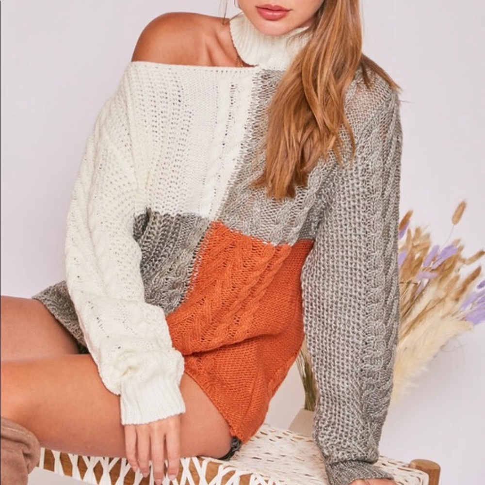 Cold shoulder color block sweater